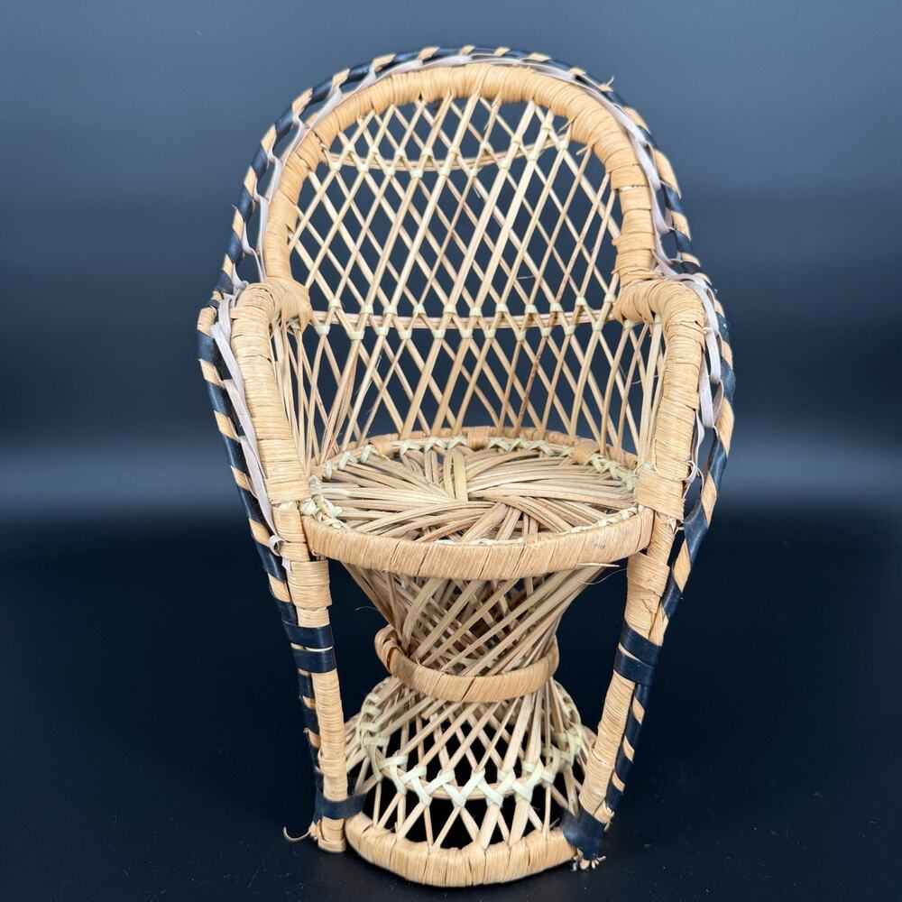 Vintage Wicker Rattan Peacock Doll Chair Boho Plant Stand